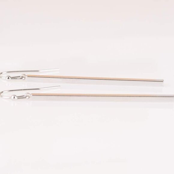 Minimalist Silver Plated Long Vertical Bar Drop Earrings - Picture 5 of 5